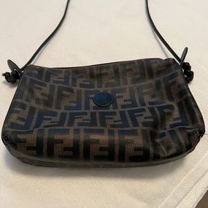 Fendi Vintage Zucca Monogram FF Logo Canvas/Leather Brown/Black Crossbody Bag